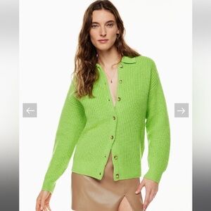 Aritzia Wilfred Claudette Cardigan collared merino wool in cucamelon green XXs